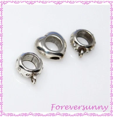 Adaptador espaciadores de cristal plateado Brighton Heart Bead para dijes a presión - Lote de 3 Foto 1 de 4