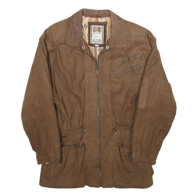 GLOBAL IDENTITY Mens Brown Leather Jacket S Nubuck Zip Casual Outerwear - Image 1 of 4
