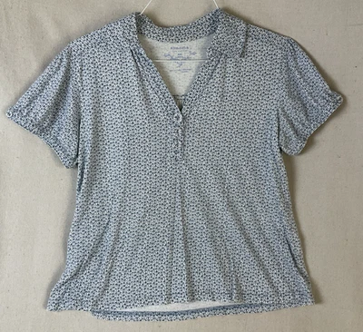 Sonoma Size Petite XL Womens white blue Button Up Cap Sleeve  Top - Image 1 of 3