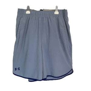 Under Armour Men’s L Basketball Shorts Gray Navy Trim Elastic Waist Drawstring - Picture 1 of 11