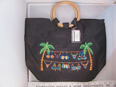 NUEVO CON ETIQUETAS Stowaway Bonito Negro Cremallera Playa Cartera Bolso Tote Tropical Bikini SH252 Foto 1 de 4