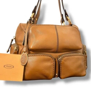 Borsa a mano Tod's tracolla Boston pelle cammello marrone usata originale ottima GIAPPONE - Foto 1 di 13