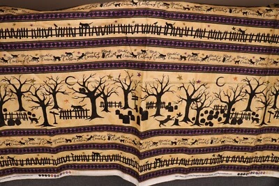 36"L x 44"W Black Cat Crossing by Maywood Halloween Theme Cats Trees Fences - Image 1 of 4