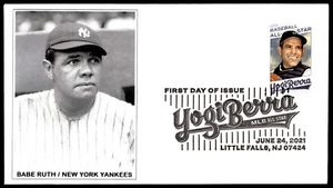 2021 Yogi Berra Forever Stamp FDC Babe Ruth NY Yankees Potrait Brock Cachet - Picture 1 of 2