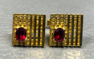 Gemelos contemporáneos reticulados a cuadros piedra roja chapados en oro amarillo Foto 1 de 4