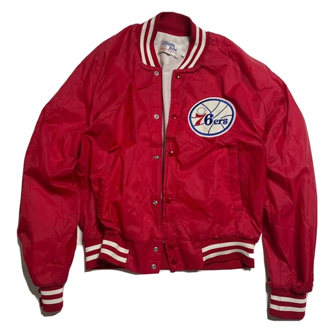 Vintage Philadelphia 76ers Sixers Chalk Line Satin Jacket Mens L Large Cover