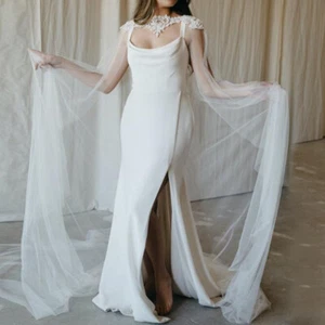Bridal Cape Veil Wedding Dress Plus Size Shawl Lace Mesh Trailing Cape 300cm - Picture 1 of 8