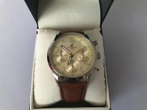 Caribbean Joe Men’s Jry7043Slcaly Silver Tone Brown Strap Analog Watch MSRP $60 - Picture 1 of 7