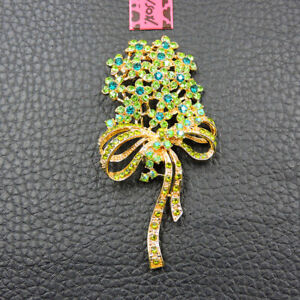 Shiny Green Crystal Rhinestone Bowknot Flower Betsey Johnson Brooch Pin Gift