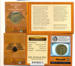 2006 Uncirculated $1 Coin: "50 Years of Australian Television" "C" Mintmark. - Foto 1 di 1