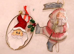 2 Shell Capiz Wire Frame Santa North Pole Ornaments - Picture 1 of 3