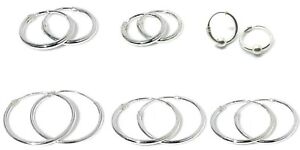 925 Sterling Silver Hoop Sleeper Earrings 6-48mm Small Large Nose Ring Ball Set