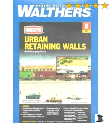 Walthers N Scale ~ New 2025 ~ Concrete Urban Retaining Walls ~ Kit ~ 933-3882 - Image 1 of 3