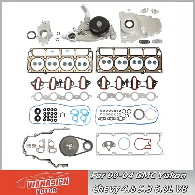 Head Gasket Set W/ Oil Water Pump Fits For 99-04 GMC Yukon Chevy 4.8 5.3 6.0L V8 — 第 1/4 张图片