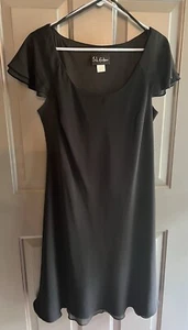 Vtg Women Layered Dress 16 Black Short Sleeves Classic Midi USA Feminine Elegant - Picture 1 of 8