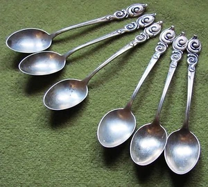 6 Jugendstil Mokka-Löffel 800er Silber M.H. Wilkens & Söhne Bremen-Hemelingen - Bild 1 von 1
