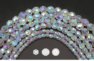 Czech Fire Polished Round Faceted Glass Beads, Crystal AB2X full Aurora Borealis - Picture 1 of 12