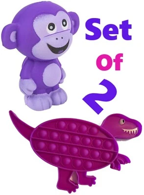Juguete esponjoso de burbuja de dinosaurio púrpura de 8""-10"" y mono aplastante púrpura de 4"" Foto 1 de 4
