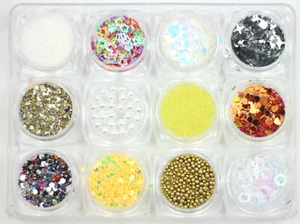 Nail Art Deko Perlen Stern Mond Pailletten Glitzer 12 Gläser - Bild 1 von 12