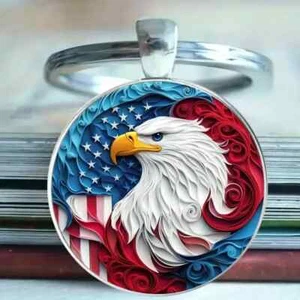 Eagle American Flag Patriotic Keychain Key Ring Purse Handbag Car Charm Bag - Picture 1 of 4