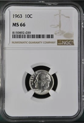 1963  10C  Roosevelt Dime NGC MS66   8159892-039 - Image 1 of 2