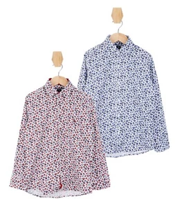 Jungen Baumwolle Paisley Hemd Slim Fit Paisley Print Freizeit Smart Weiß Marine Rot - Bild 1 von 5