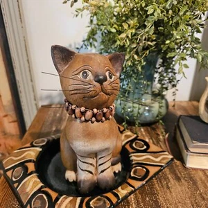 Escultura de gato aliado gatito vintage pintada a mano - decoración de arte popular caprichosa - Imagen 1 de 10