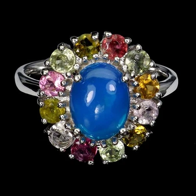 Anillo de plata de ley 925 ovalado ópalo azul 9x7 mm turmalina piedras preciosas joyería tamaño 7 Foto 1 de 4