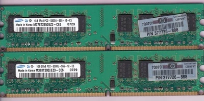 2GB 2x1GB PC2 5300 SAMSUNG M378T2953EZ3-CE6 DDR2-667 HP 377726-888 Memory Kit - Image 1 of 3