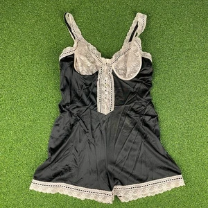 Pagliaccetto lingerie vintage anni 70 Henson Kickernick nero raso orsacchiotto pizzo taglia XS - Foto 1 di 7