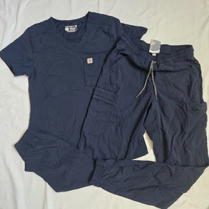 Carhartt Women’s XS Force Navy Blue Scrub Set Stretchy Comfy Sweat Wicking Medic - Picture 1 of 13