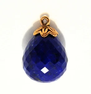 Large Lapis Briolette 13mm faceted Drop Pendant 14K Gold Cap setting - Picture 1 of 2