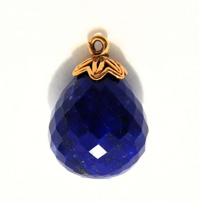 Large Lapis Briolette 13mm faceted Drop Pendant 14K Gold Cap setting - Image 1 of 2