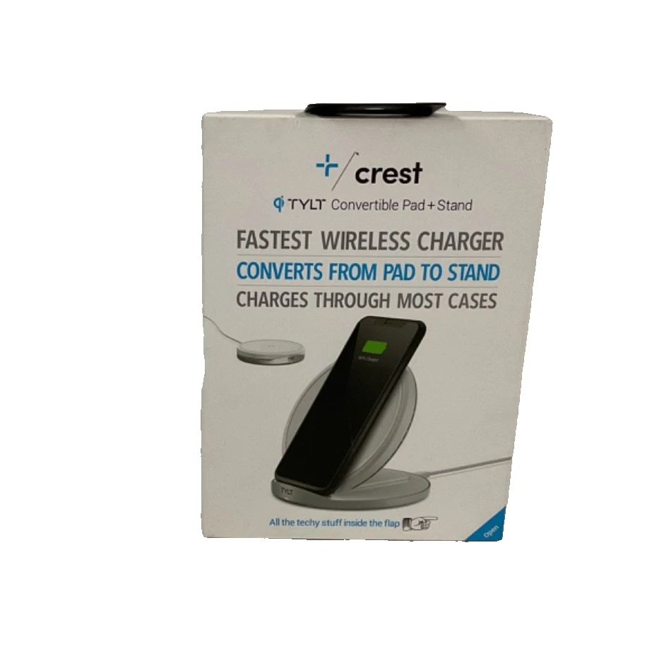 TYLT CREST COVERTABLE WIRELESS CHARGING PAD AND STAND FOR IPHONE/SAMSUNG -BLACK