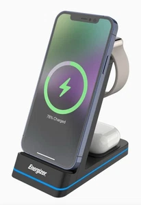 Energizer 3-in-1 15W Qi Wireless Fast Charger Stand with RGB for iPhone AirPods - Picture 1 of 8