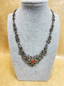 Antique Biedermeier Sterling Silver Necklace Red Coral Rocailles - Picture 1 of 9