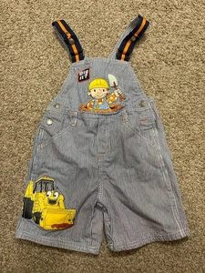 Salopette vintage Y2K Bob The Builder denim pantaloncini bambino 5T bavaglini cartone animato - Foto 1 di 3