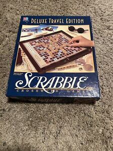 Scrabble Deluxe Travel Edition Game 1990 Milton Bradley 100 Tiles 4 Racks Instr.