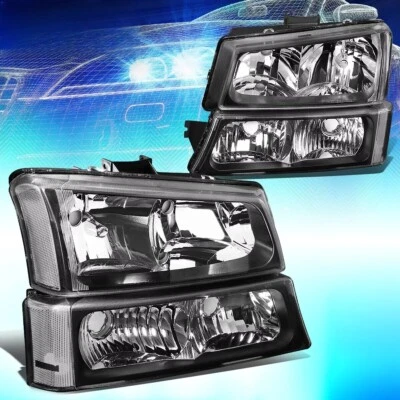 Faros transparentes negros + lámparas de señalización de parachoques para Chevy Silverado Avalanche 03-06 Foto 1 de 4