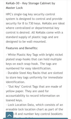 HPC Kekab Secure Key Box. 30 Key. Wall Mount. Keys included. In box.  - Image 1 of 4