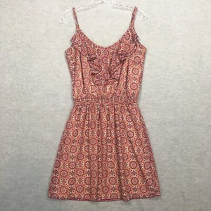 American Rag M Short Strappy Red Sundress Aztec Print Pleated Waist Lined Ruffle - Picture 1 of 11