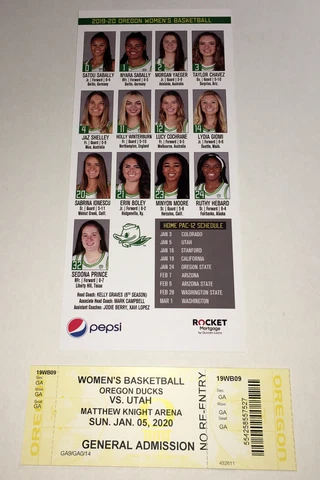 OREGON DUCKS 2020 UTAH UTES WOMEN'S BASKETBALL TICKET/ROSTER SABRINA IONESCU Cover