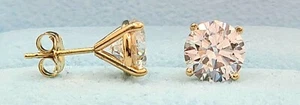 3.00 Ct Round Lab Grown E VS1 Diamond Earrings 14k Yellow Gold IGI Certified - Picture 1 of 4