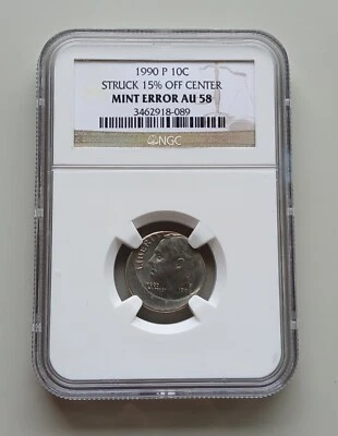 Scarce 1990 P 15% Off Center Error Dime NGC AU-58 - Image 1 of 2
