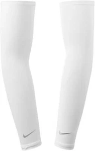 Nike Dri-Fit Lightweight Running Arm Sleeves White Run Reflective Sports Jogging - Picture 1 of 1