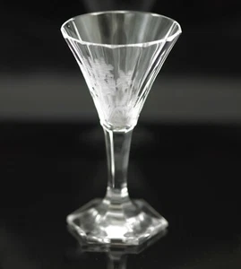 MOSER CRYSTAL ETCHED CUT THOMAS CORDIAL SHERRY GLASS BIRDS 3.7/8" MARKED - Picture 1 of 7