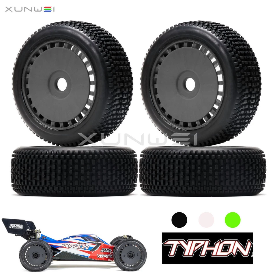 4pcs 17mm Hex Wheel Rim Tire Tyre for 1/8 RC ARRMA TLR TUNED TYPHON HSP Buggy - Image 1 of 4