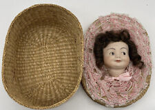 Handmade 3D Doll Face Basket With Applied Ruffles Kitschy Cute Porcelain Bisque