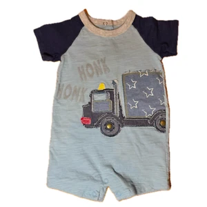 Mudpie honk truck blue raglan shorts romper size 6-9mo rustic denim appliqué - Picture 1 of 8