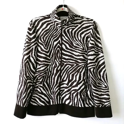 Chico's Womens Black Full Zip Long Sleeve Zebra Print Jacket Size 0 US 4 XS - Image 1 of 4